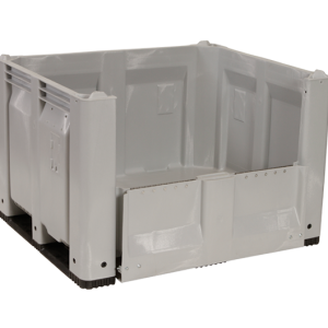 48 x 40 x 46 Gray Solid Bin with Drop Door on Long Side- Runner on Long Side