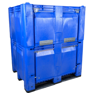 48 x 40 x 46 Blue Solid Bin with Drop Door on Long Side- Runner on Long Side